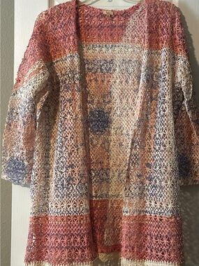 Reba Open-Knit Cardigan - Pink, Cream, Blue